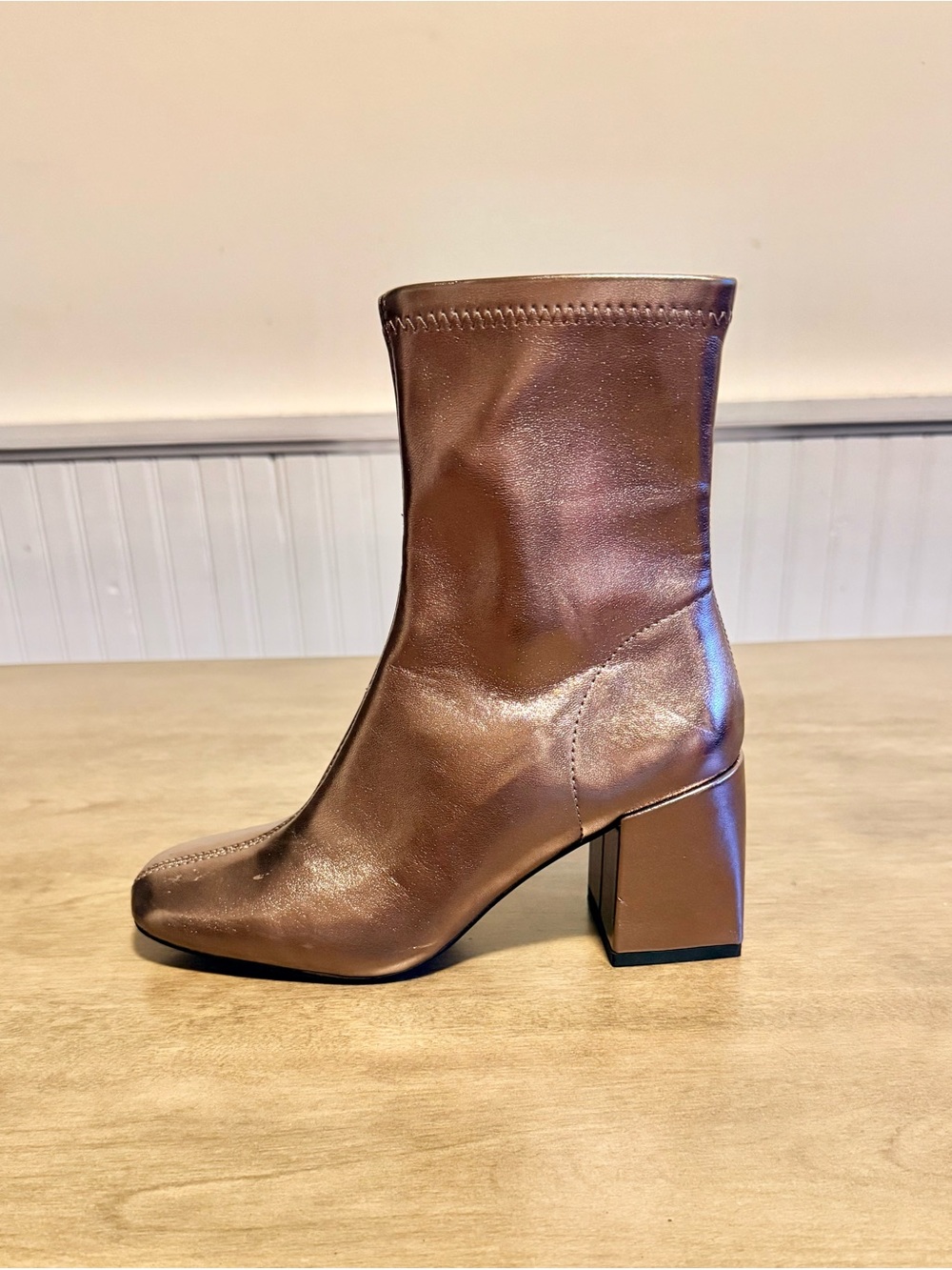 Silent D Women's Metallic Brown Mid-Calf Block Heel Boot
